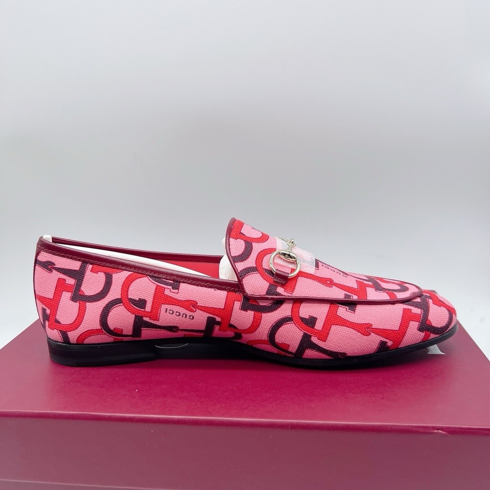 Gucci Jordaan Womens Horsebit Flat Loafer Pink Canvas LOGO EU 39 US 9 $990 - Picture 7 of 15
